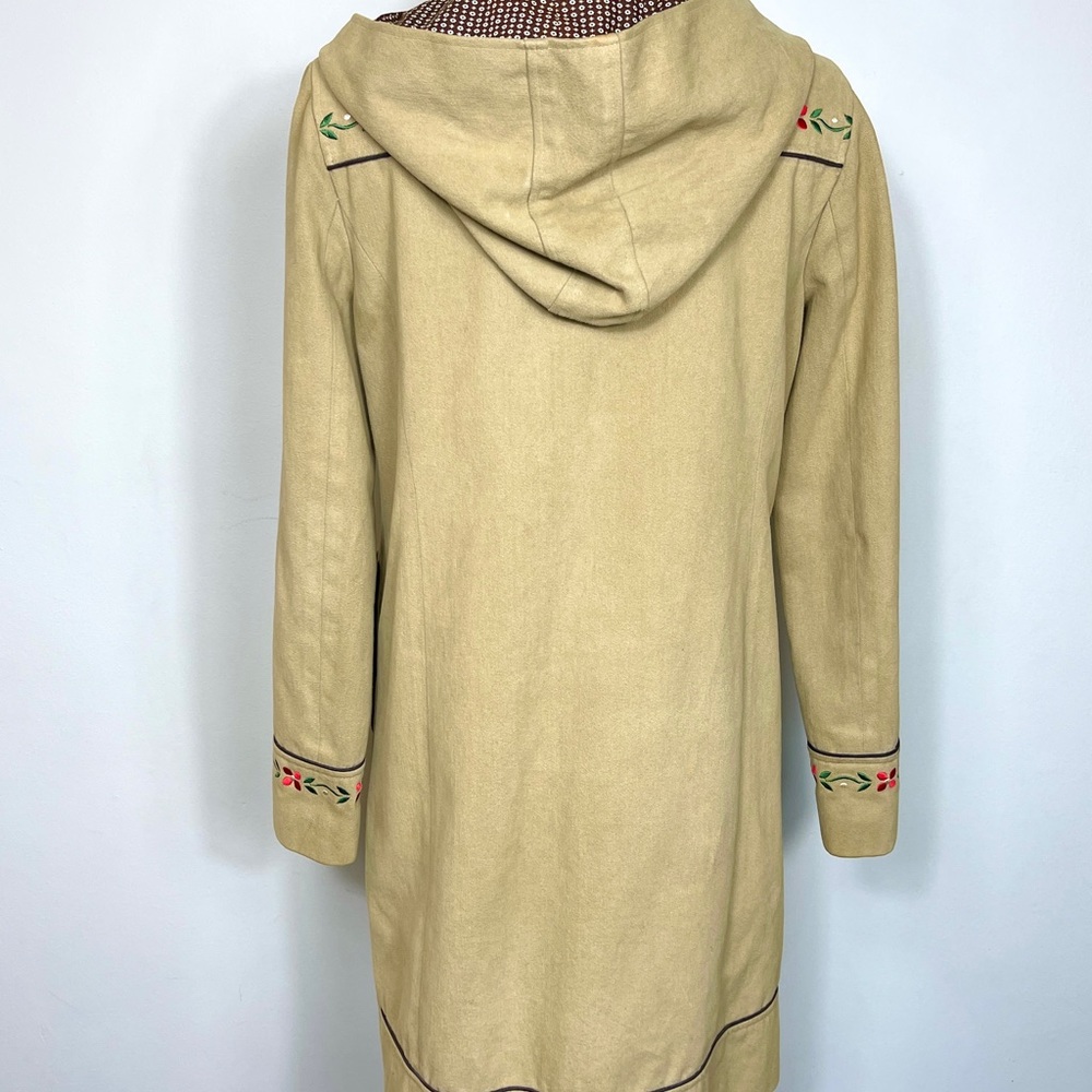Vintage 1990s Floral Embroidered Camel Colored Coat with Hoodie Size Small - Picture 6 of 12